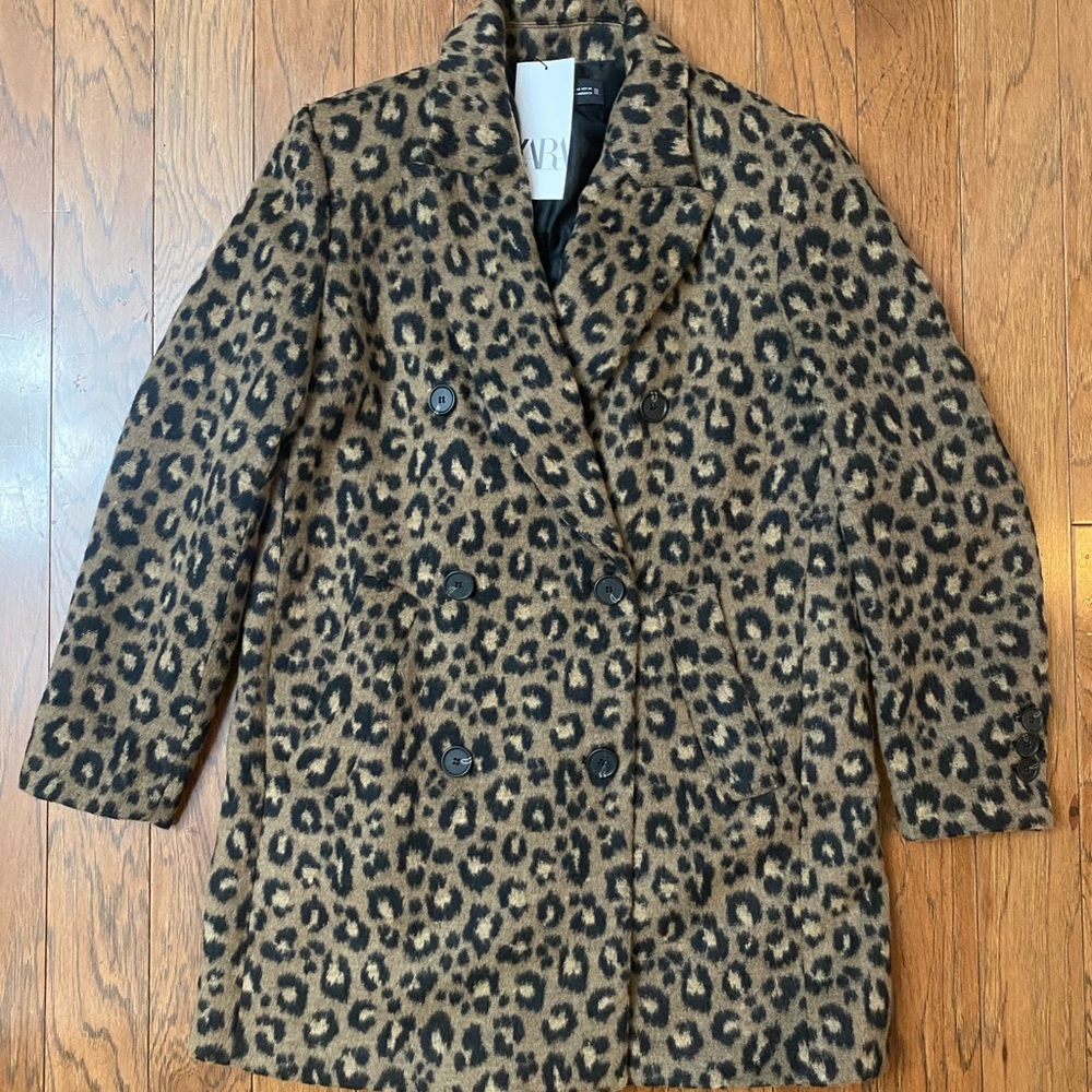 Zara Leopard Peacoat - Size XS